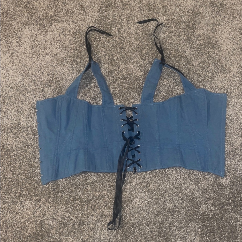 Blue Lace-Up Corset Top